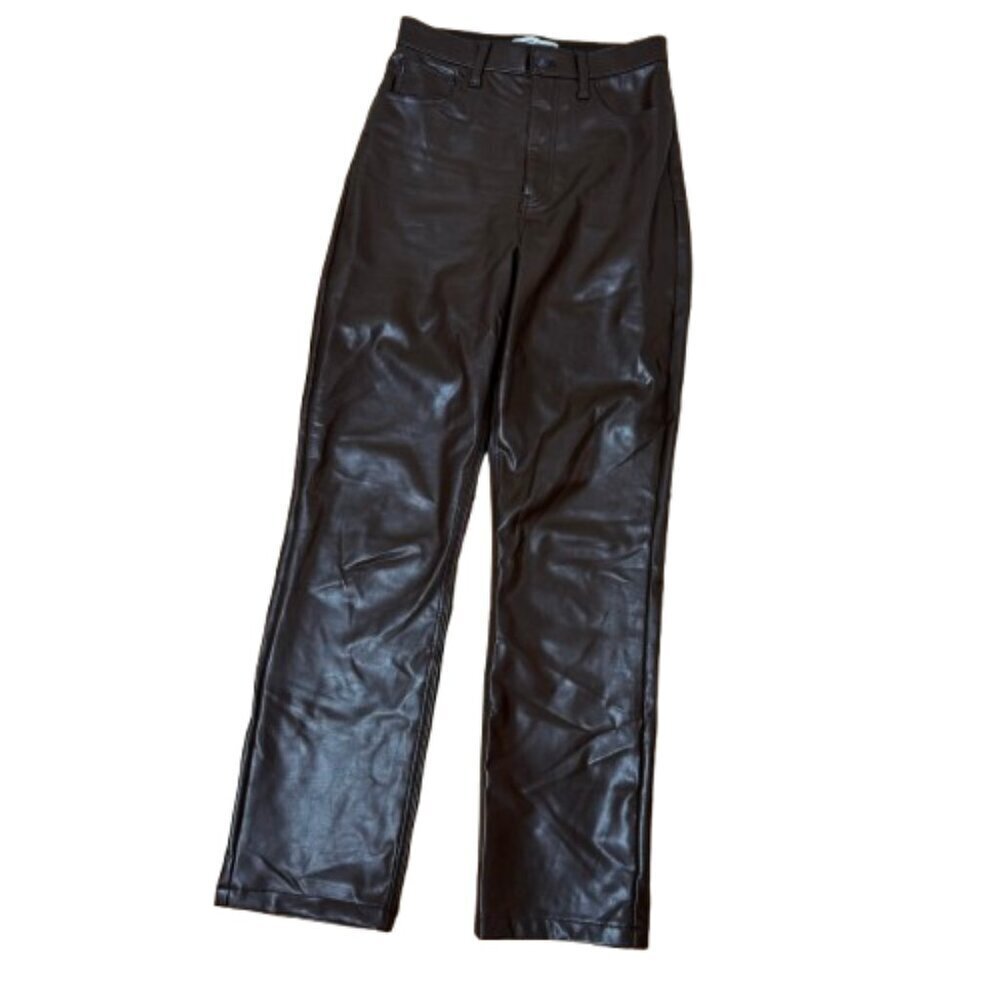 ABERCROMBIE & FITCH Brown Faux Leather 90's Straight High Rise Pants Size 27